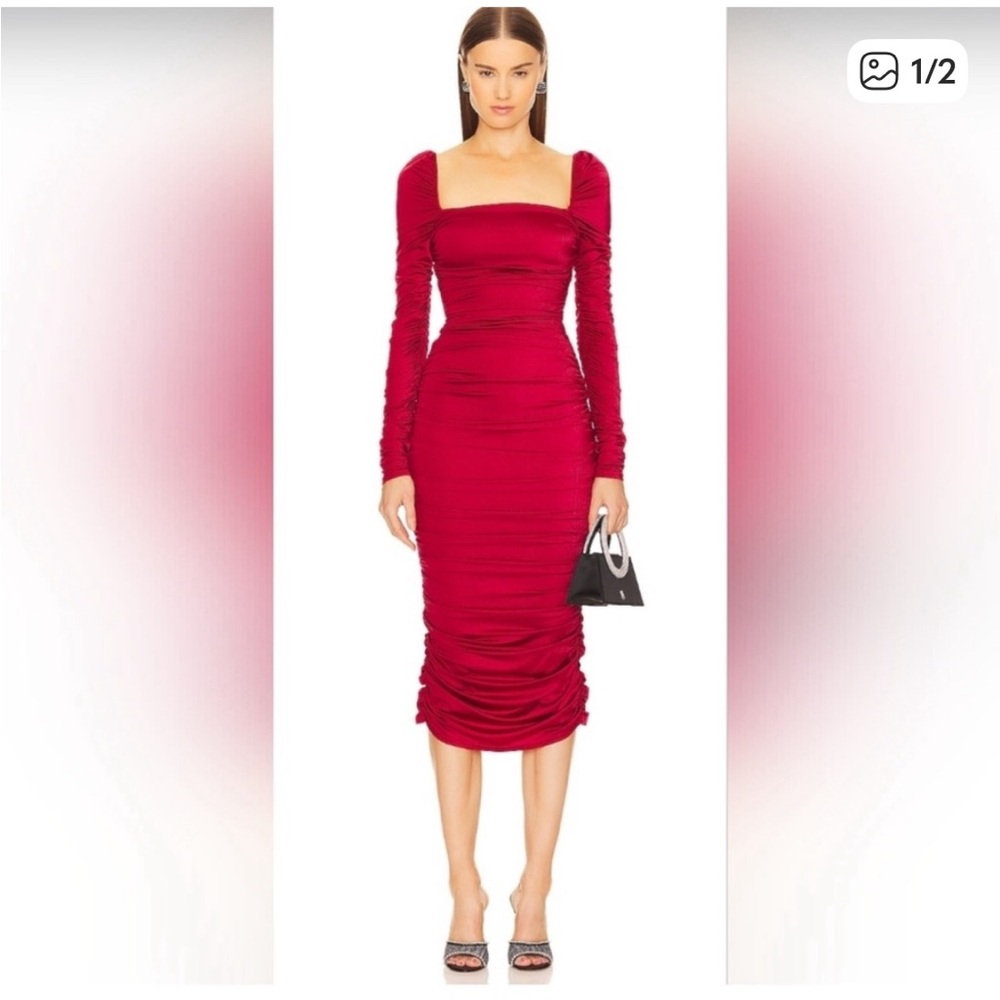 Michael Costello x Revolve Warner Red Ruched Dress